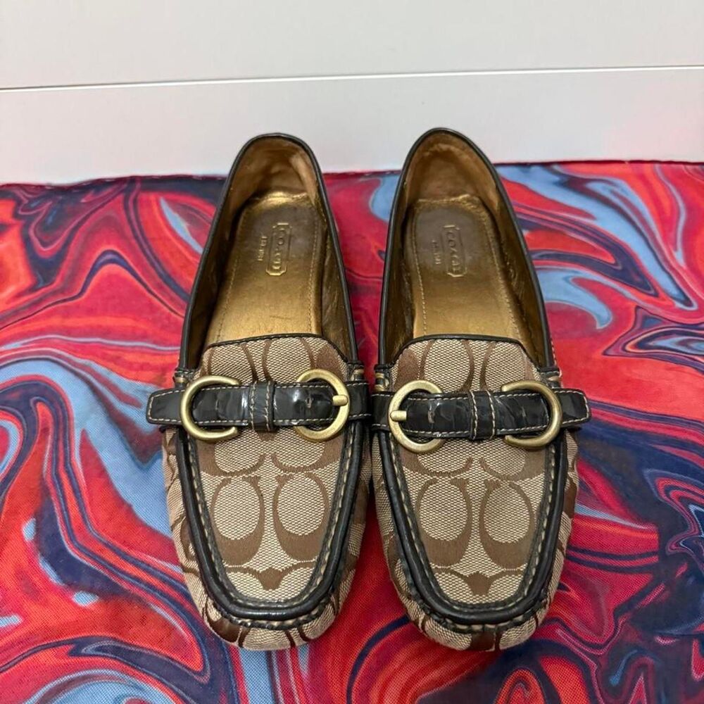 Vintage Y2K Coach Harin Signature Monogram Canvas Leather Loafers Moccasins